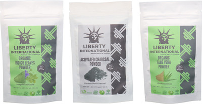 

LIBERTY INTERNATIONAL Indigo & Charcoal & Aloevera Powder ( 114 Gm Each ) For Face , Hair & Skin Care Certified C18(Set of 3)