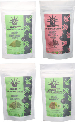 

LIBERTY INTERNATIONAL Heena & Rose & Neem & Amla Powder ( 114 Gm Each ) For Face , Hair & Skin Care Certified C18(Set of 4)