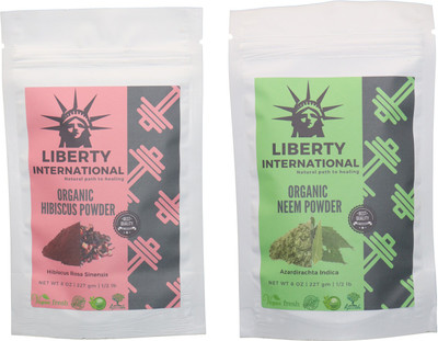 

LIBERTY INTERNATIONAL Hibiscus & Neem Powder ( 227 Gm Each ) For Face , Hair & Skin Care Certified C18(Set of 2)