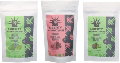 

LIBERTY INTERNATIONAL Indigo & Rose & Tulsi Powder ( 114 Gm Each ) For Face , Hair & Skin Care Certified C18(Set of 3)