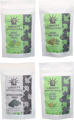 

LIBERTY INTERNATIONAL Indigo & Neem & Charcoal & Aloevera Powder ( 114 Gm Each ) For Face , Hair & Skin Care Certified C18(Set of 4)