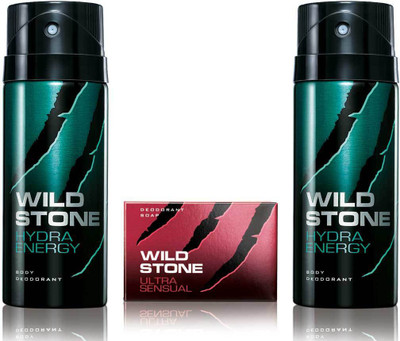 

Wild Stone 2 Hydra Energy Deodorant and 125gm Ultra Sensual Soap(Set of 3)