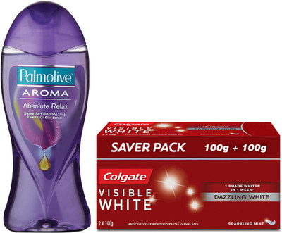 

Colgate Palmolive Aroma Therapy Absolute Relax Shower Gel - 250ml with Visible White Sparkling mint Toothpaste - 200gm(Set of 2)