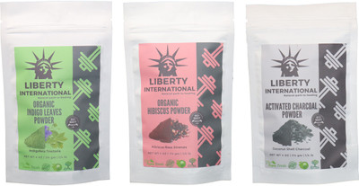 

LIBERTY INTERNATIONAL Indigo & Hibiscus & Charcoal Powder ( 114 Gm Each ) For Face , Hair & Skin Care Certified C18(Set of 3)