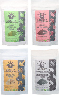 

LIBERTY INTERNATIONAL Heena & Hibiscus & Orange & Charcoal Powder ( 114 Gm Each ) For Face , Hair & Skin Care Certified C18(Set of 4)