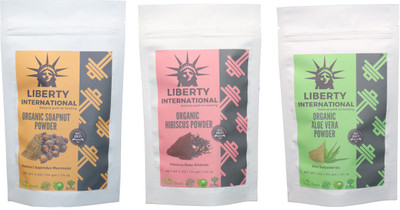 

LIBERTY INTERNATIONAL Soapnut & Hibiscus & Aloevera Powder ( 114 Gm Each ) For Face , Hair & Skin Care Certified C18(Set of 3)