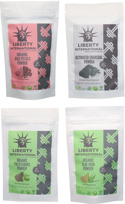 

LIBERTY INTERNATIONAL Rose & Charcoal & Tulsi & Aloevera Powder ( 114 Gm Each ) For Face , Hair & Skin Care Certified C18(Set of 4)