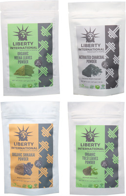 

LIBERTY INTERNATIONAL Heena & Charcoal & Shikakai & Tulsi Powder ( 227 Gm Each ) For Face , Hair & Skin Care Certified C18(Set of 4)
