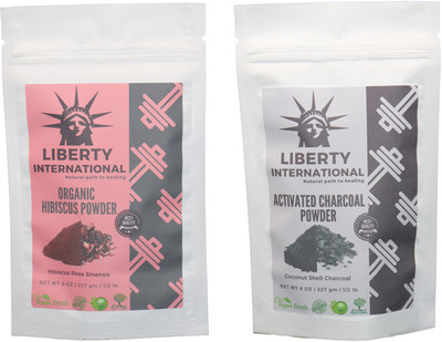 

LIBERTY INTERNATIONAL Hibiscus & Charcoal Powder ( 227 Gm Each ) For Face , Hair & Skin Care Certified C18(Set of 2)