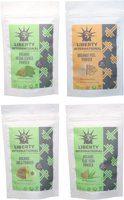 

LIBERTY INTERNATIONAL Heena & Orange & Amla & Aloevera Powder ( 114 Gm Each ) For Face , Hair & Skin Care Certified C18(Set of 4)