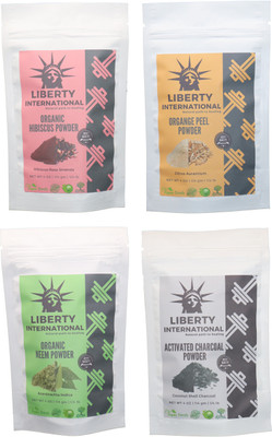 

LIBERTY INTERNATIONAL Hibiscus & Orange & Neem & Charcoal Powder ( 114 Gm Each ) For Face , Hair & Skin Care Certified C18(Set of 4)