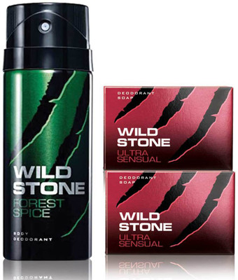 

Wild Stone Forest Spice Deodorant and 2 Ultra Sensual 125gm Soap(Set of 3)