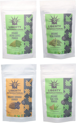 

LIBERTY INTERNATIONAL Heena & Neem & Shikakai & Aloevera Powder ( 114 Gm Each ) For Face , Hair & Skin Care Certified C18(Set of 4)