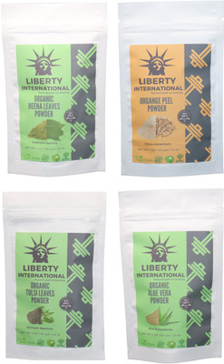 

LIBERTY INTERNATIONAL Heena & Orange & Tulsi & Aloevera Powder ( 114 Gm Each ) For Face , Hair & Skin Care Certified C18(Set of 4)