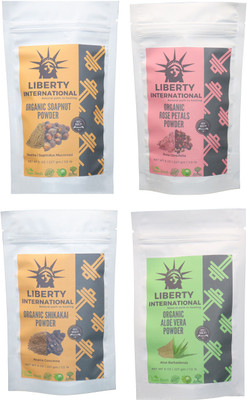 

LIBERTY INTERNATIONAL Soapnut & Rose & Shikakai & Aloevera Powder ( 227 Gm Each ) For Face , Hair & Skin Care Certified C18(Set of 4)