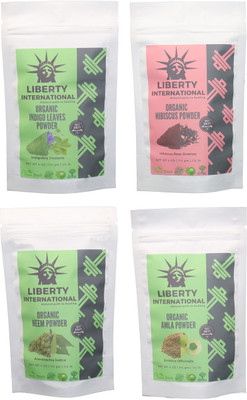 

LIBERTY INTERNATIONAL Indigo & Hibiscus & Neem & Amla Powder ( 114 Gm Each ) For Face , Hair & Skin Care Certified C18(Set of 4)
