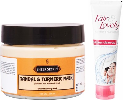 

Sheer Secret Sandal & Turmeric Mask 300ml and Fair & Lovely Fairness Instant Glow Clean-up face wash 100 ml(Set of 2)