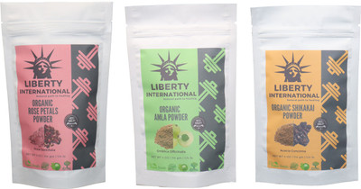 

LIBERTY INTERNATIONAL Rose & Amla & Shikakai Powder ( 114 Gm Each ) For Face , Hair & Skin Care Certified C18(Set of 3)
