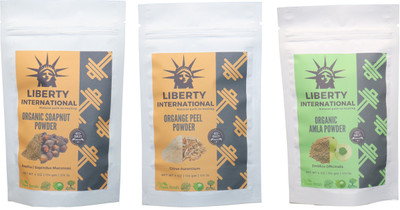 

LIBERTY INTERNATIONAL Soapnut & Orange & Amla Powder ( 114 Gm Each ) For Face , Hair & Skin Care Certified C18(Set of 3)