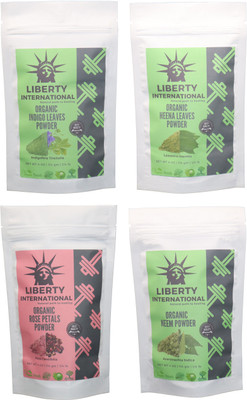 

LIBERTY INTERNATIONAL Indigo & Heena & Rose & Neem Powder ( 114 Gm Each ) For Face , Hair & Skin Care Certified C18(Set of 4)