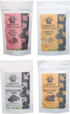 

LIBERTY INTERNATIONAL Rose & Orange & Charcoal & Shikakai Powder ( 114 Gm Each ) For Face , Hair & Skin Care Certified C18(Set of 4)