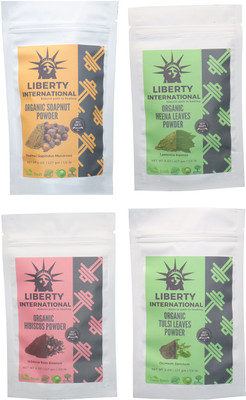 

LIBERTY INTERNATIONAL Soapnut & Heena & Hibiscus & Tulsi Powder ( 227 Gm Each ) For Face , Hair & Skin Care Certified C18(Set of 4)