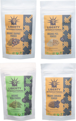 

LIBERTY INTERNATIONAL Soapnut & Orange & Neem & Shikakai Powder ( 114 Gm Each ) For Face , Hair & Skin Care Certified C18(Set of 4)