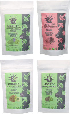 

LIBERTY INTERNATIONAL Indigo & Rose & Amla & Tulsi Powder ( 114 Gm Each ) For Face , Hair & Skin Care Certified C18(Set of 4)
