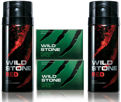 

Wild Stone 2 Red Deodorant and 2 Forest Spice 75gm Soap(Set of 4)