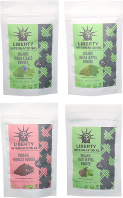 

LIBERTY INTERNATIONAL Indigo & Heena & Hibiscus & Tulsi Powder ( 114 Gm Each ) For Face , Hair & Skin Care Certified C18(Set of 4)