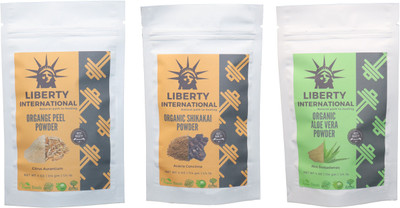 LIBERTY INTERNATIONAL Orange & Shikakai & Aloevera Powder ( 114 Gm Each ) For Face , Hair & Skin Care Certified C18(Set of 3)