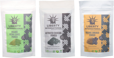 

LIBERTY INTERNATIONAL Heena & Charcoal & Shikakai Powder ( 114 Gm Each ) For Face , Hair & Skin Care Certified C18(Set of 3)