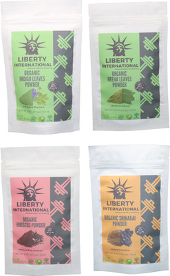 

LIBERTY INTERNATIONAL Indigo & Heena & Hibiscus & Shikakai Powder ( 227 Gm Each ) For Face , Hair & Skin Care Certified C18(Set of 4)