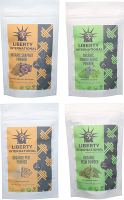 

LIBERTY INTERNATIONAL Soapnut & Indigo & Orange & Neem Powder ( 114 Gm Each ) For Face , Hair & Skin Care Certified C18(Set of 4)
