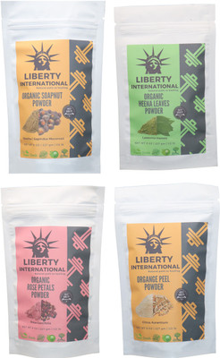 

LIBERTY INTERNATIONAL Soapnut & Heena & Rose & Orange Powder ( 227 Gm Each ) For Face , Hair & Skin Care Certified C18(Set of 4)