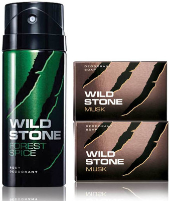 

Wild Stone Forest Spice Deodorant and 2 Musk 125gm Soap(Set of 3)