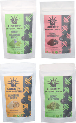 

LIBERTY INTERNATIONAL Indigo & Hibiscus & Orange & Neem Powder ( 227 Gm Each ) For Face , Hair & Skin Care Certified C18(Set of 4)