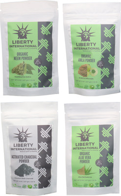 

LIBERTY INTERNATIONAL Neem & Amla & Charcoal & Aloevera Powder ( 227 Gm Each ) For Face , Hair & Skin Care Certified C18(Set of 4)