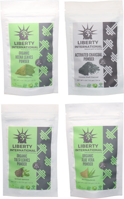 

LIBERTY INTERNATIONAL Heena & Charcoal & Tulsi & Aloevera Powder ( 114 Gm Each ) For Face , Hair & Skin Care Certified C18(Set of 4)