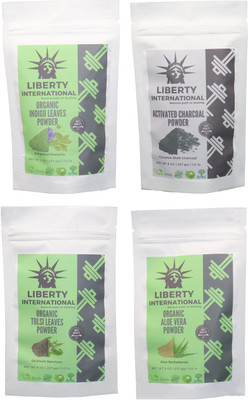

LIBERTY INTERNATIONAL Indigo & Charcoal & Tulsi & Aloevera Powder ( 227 Gm Each ) For Face , Hair & Skin Care Certified C18(Set of 4)