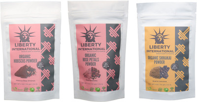 

LIBERTY INTERNATIONAL Hibiscus & Rose & Shikakai Powder ( 114 Gm Each ) For Face , Hair & Skin Care Certified C18(Set of 3)