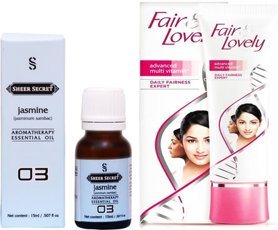 

Sheer Secret Jasmine Essential Oil 15 ml and Fair & Lovely Advance Multi Vitamin Cream 80 Grams(Set of 2)