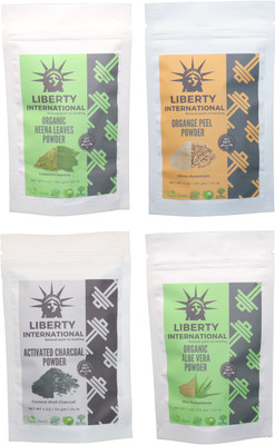 

LIBERTY INTERNATIONAL Heena & Orange & Charcoal & Aloevera Powder ( 114 Gm Each ) For Face , Hair & Skin Care Certified C18(Set of 4)