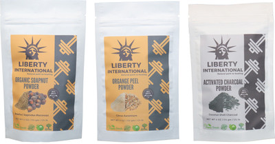 

LIBERTY INTERNATIONAL Soapnut & Orange & Charcoal Powder ( 114 Gm Each ) For Face , Hair & Skin Care Certified C18(Set of 3)
