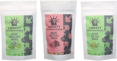 

LIBERTY INTERNATIONAL Indigo & Rose & Aloevera Powder ( 114 Gm Each ) For Face , Hair & Skin Care Certified C18(Set of 3)