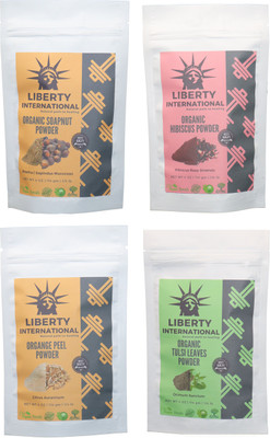 

LIBERTY INTERNATIONAL Soapnut & Hibiscus & Orange & Tulsi Powder ( 114 Gm Each ) For Face , Hair & Skin Care Certified C18(Set of 4)