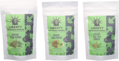 

LIBERTY INTERNATIONAL Neem & Amla & Aloevera Powder ( 114 Gm Each ) For Face , Hair & Skin Care Certified C18(Set of 3)
