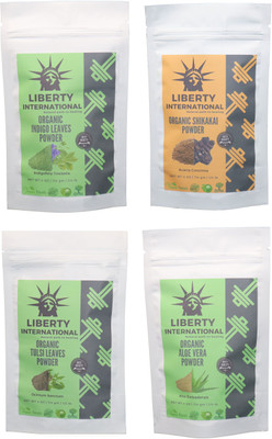

LIBERTY INTERNATIONAL Indigo & Shikakai & Tulsi & Aloevera Powder ( 114 Gm Each ) For Face , Hair & Skin Care Certified C18(Set of 4)