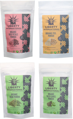 

LIBERTY INTERNATIONAL Rose & Orange & Neem & Tulsi Powder ( 114 Gm Each ) For Face , Hair & Skin Care Certified C18(Set of 4)