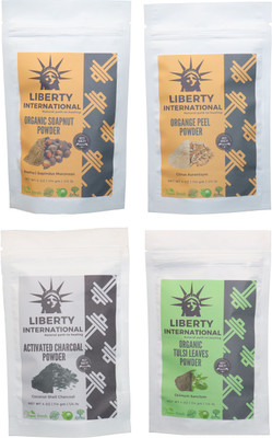 

LIBERTY INTERNATIONAL Soapnut & Orange & Charcoal & Tulsi Powder ( 114 Gm Each ) For Face , Hair & Skin Care Certified C18(Set of 4)